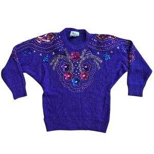 Vintage Marnie West Silk Angora Rabbit Lambswool Sweater Large Embellished VTG